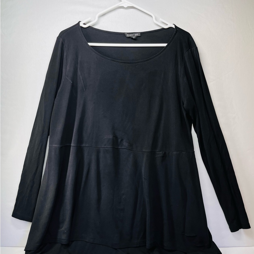 Eileen‎ Fisher Black Long Sleeve Peplum Tunic
